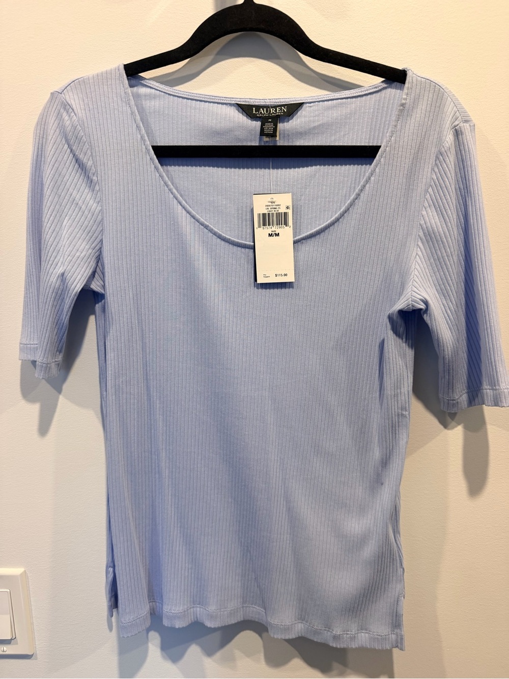 Ralph Lauren Light Blue Ribbed Scoop Short Sleeve Tee